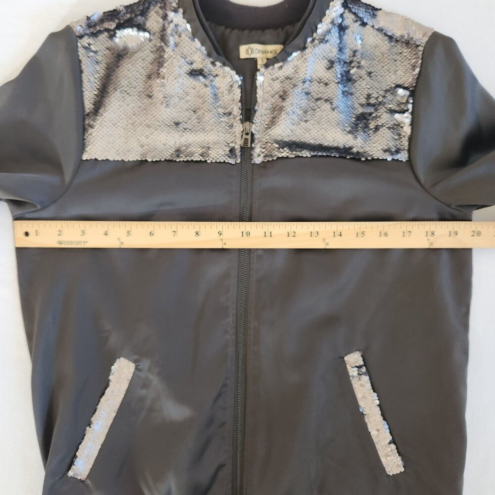 Democracy Sequin Embellished Satin Bomber Jacket Glam Disco Festival Party Cute - Picture 7 of 10